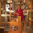 Grete, creating designs on the loom.