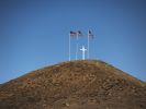 Flags fly on a butte above the little reservation town of Rock Creek.