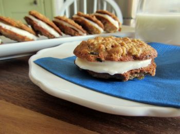 Zucchini Oatmeal Sandwich Cookies make a lightly spiced, cream-filled treat for young scholars. Photo by Fran Hill.