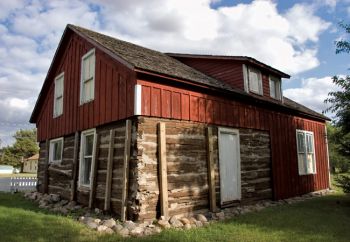 Cuthbert 'Old Papineau' DuCharme's trading post was the first structure in Geddes Historic Village. Photos by Bernie Hunhoff. Click to enlarge.