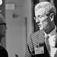 Lobbyists Larry Mann and Bob Riter talk strategy in the Senate lobby preparatory to a Senate vote on a bill they re working.