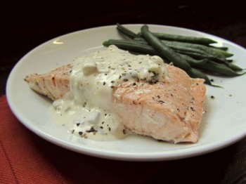 A chunk of poached salmon generously slathered with homemade tartar sauce is only slightly more difficult to prepare than boiled water. Photo by Fran Hill.