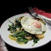 The runny yellow yolk of a fried egg perfectly compliments Fran Hill s earthy potato and spinach hash.