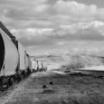 Train cars heading out of Owanka in early morning.