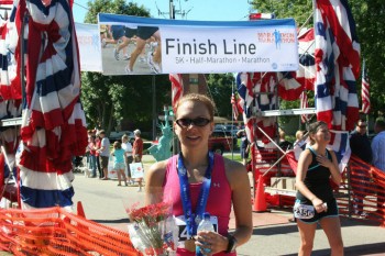 Finishing the Sioux Falls Half Marathon.