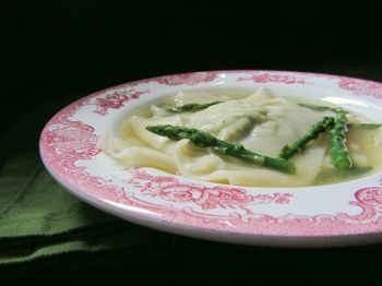 Asparagus from the wilds of South Dakota provides an earthiness to this asparagus and ravioli dish.