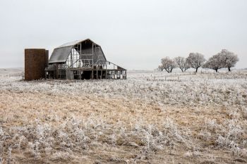 A skeleton of an old barn north of Wallace.