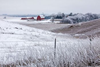 Western Minnehaha County farm scene framed by frost.
