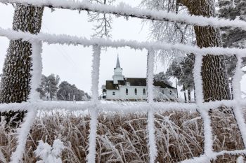 Heavy frost on woven wire frames Salem Free Lutheran along the Turner and Hutchinson County line.
