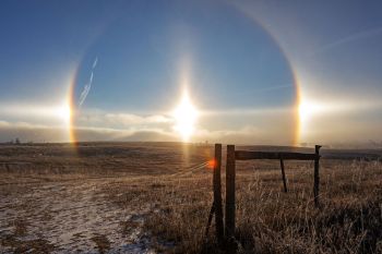 A vivid sun dog appeared as morning fog lifted between Renner and Brandon.
