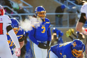 Taryn Christion surveys the defense in the cold in 2018.