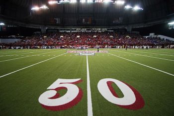 The view from the 50-yard line just before kickoff in 2017.