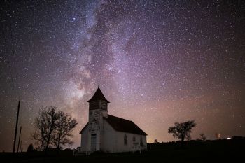 Milky Way over Buffalo Lake Presbyterian of rural Marshall County.