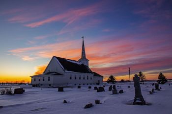 Sunrise over West Prairie Lutheran near Lennox.