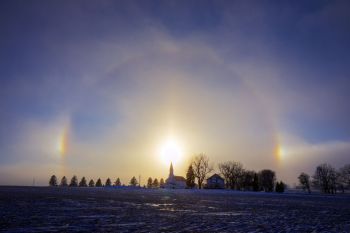 Zion Lutheran with sun dogs, Minnehaha County.