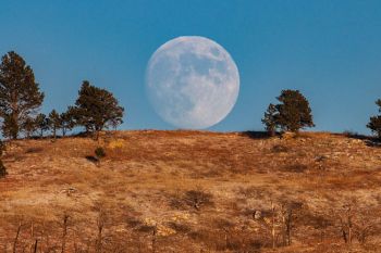 A nearly full moon rising over Boland Ridge.