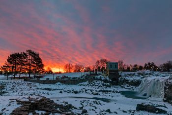 A January sunrise over Falls Park in Sioux Falls.