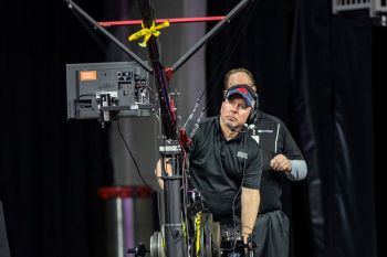 Midco Sports producer extraordinaire Josh Munce operating the 24-foot jib camera.