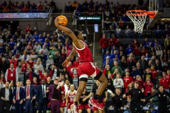 USD’s Boogie Anderson getting his teammates and the crowd fired up with a late game slam sealing a quarterfinal win for the Yotes.