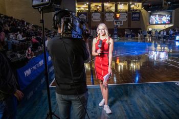 Elaina Lanson worked as Midco Sports sideline reporter throughout tourney time.