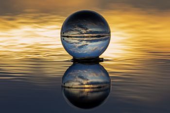 The lens ball as sunset starts to change the color of the sky.