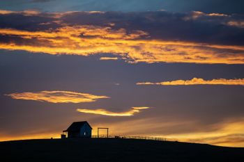 Sunset sky above Rabbit Creek Church in rural Perkins County.