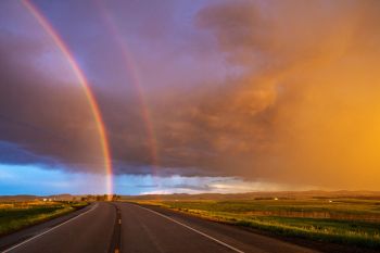 An evening double rainbow near St. Onge.