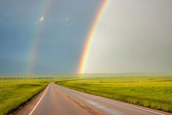 Double rainbow over Highway 34 east of Sturgis.