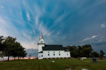 Storm clouds swirling over Highland Lutheran in northeastern Minnehaha County.