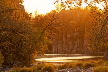 Shooting into the sunset light at Palisades State Park.