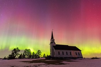 Belleview Lutheran with northern lights.