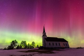 Belleview Lutheran with northern lights.