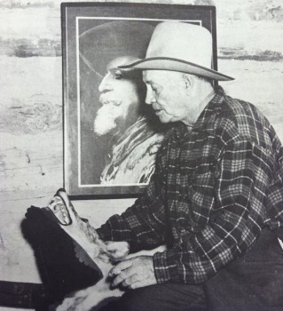 Berry loved the outdoors. Here he is pictured in his later years with a grey wolf rug made from a wolf he had caught.