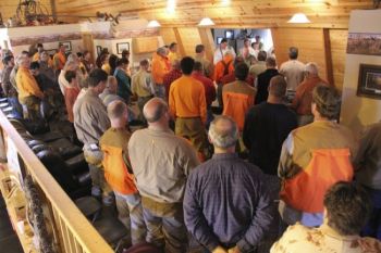 Bishop Swain saying mass on the morning of the hunt.