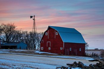 Winter evening on the farm.