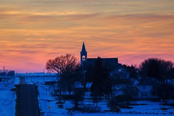 Roseni Lutheran near Union Hills State Park at sunset.