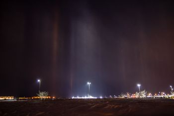 Light pillars toward the western edge of Sioux Falls.