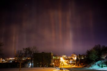 Light pillars above Main Avenue in Sioux Falls.