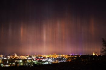 Light pillars above central Sioux Falls.