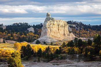 One of the castle rock formations in the evening sunlight.