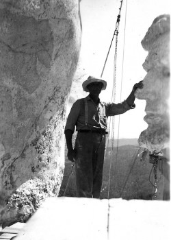 Luigi with a five foot model of Lincoln. He was probably measuring points on the model to transfer to the 60 foot face.