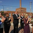 Heidi Marsh of South Dakota Magazine welcomed the crowd at the foot of the old Meridian Bridge.