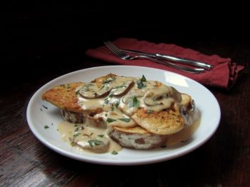 You won't be hungry after indulging in an open-faced hot chicken sandwich with mushroom gravy. Photo by Fran Hill.