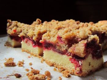 Strawberry rhubarb crumble bars will be the reward after a battle against garter snakes.